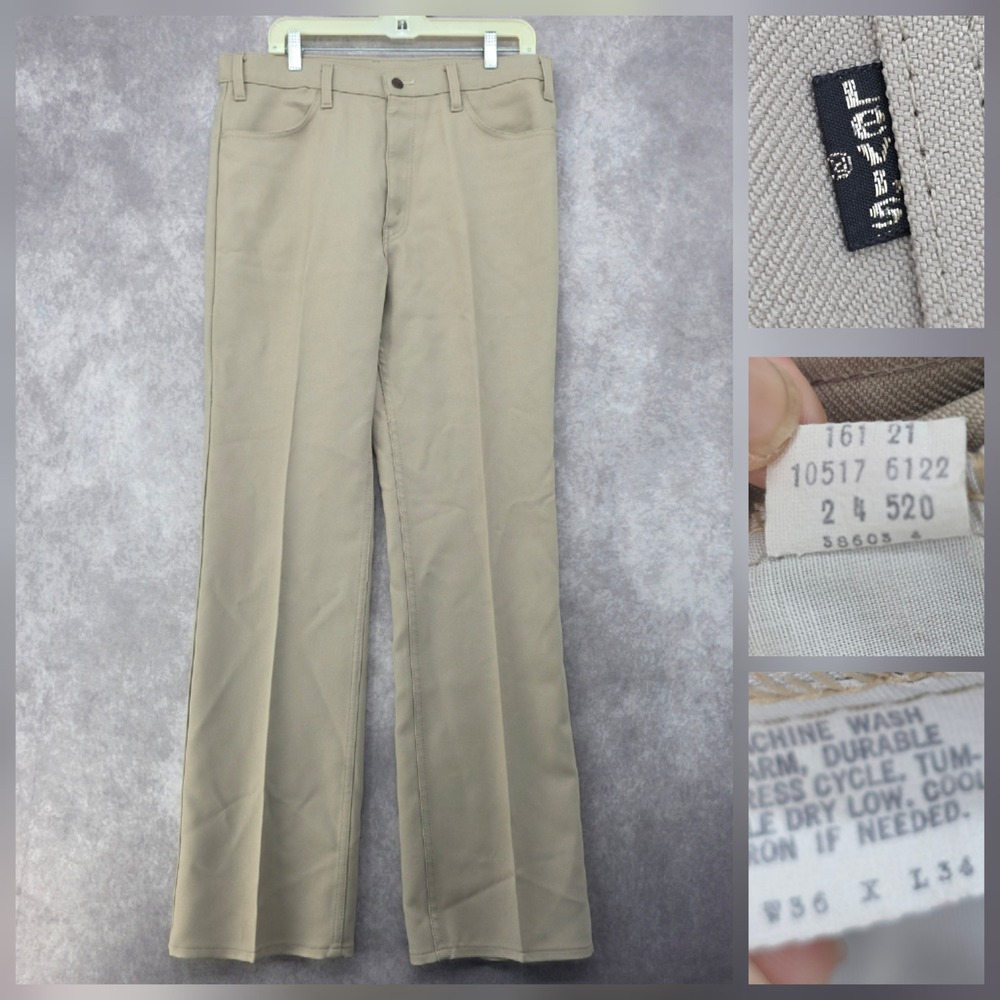 Vintage Levis Sta-Prest Action Slacks 36x34 Tan Beige Western Bootcut Pants
